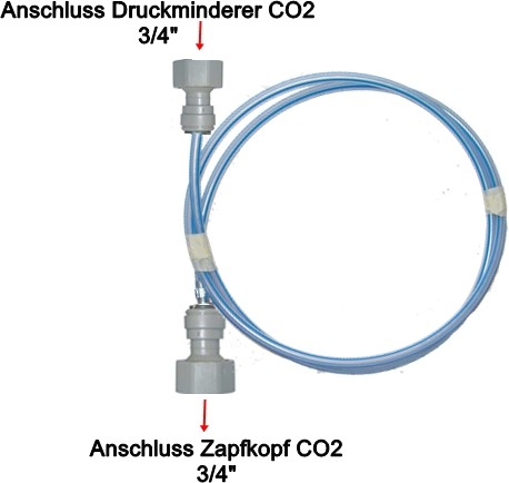 CO2-Schlauch komplett und 2 Stück 3/4" Aufschraub-Verbinder