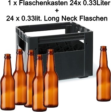 Harass gefüllt mit 24 Stück 0.33 Liter Longneck Kronkorkverschluss