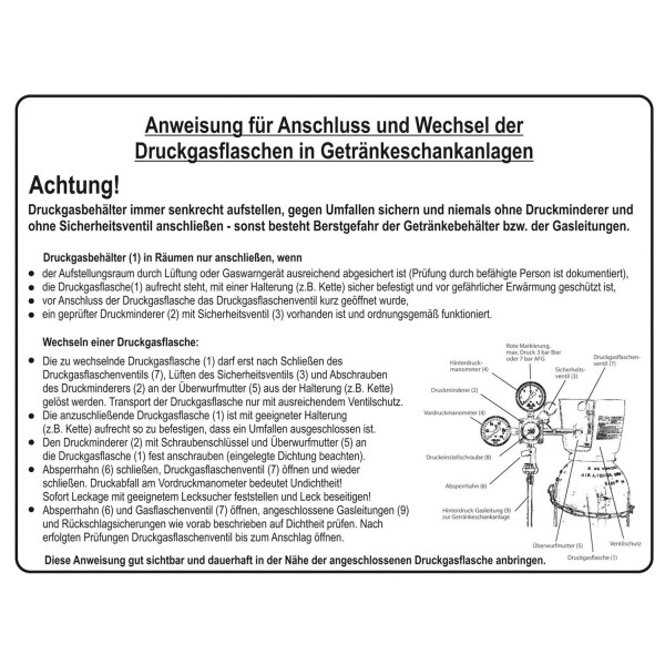 Schild Anweisung für Anschluss an Druckgasflaschen