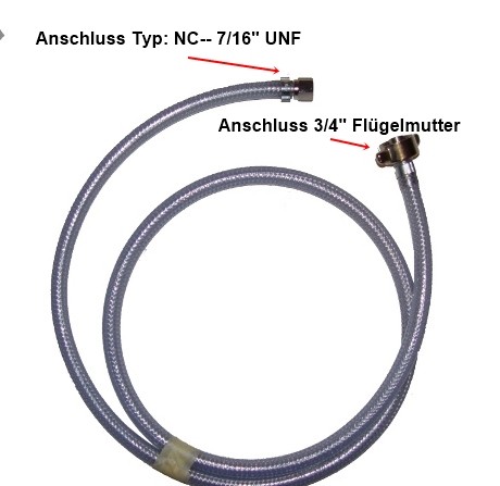 CO2-Schlauch 1.5m, Anschluss 1 X 3/4" Zoll +1x Typ:NC-- 7/16" UNF